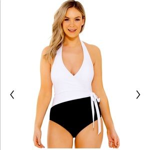 A colorblock pattern and faux-wrap women's Apt. 9 swimsuit